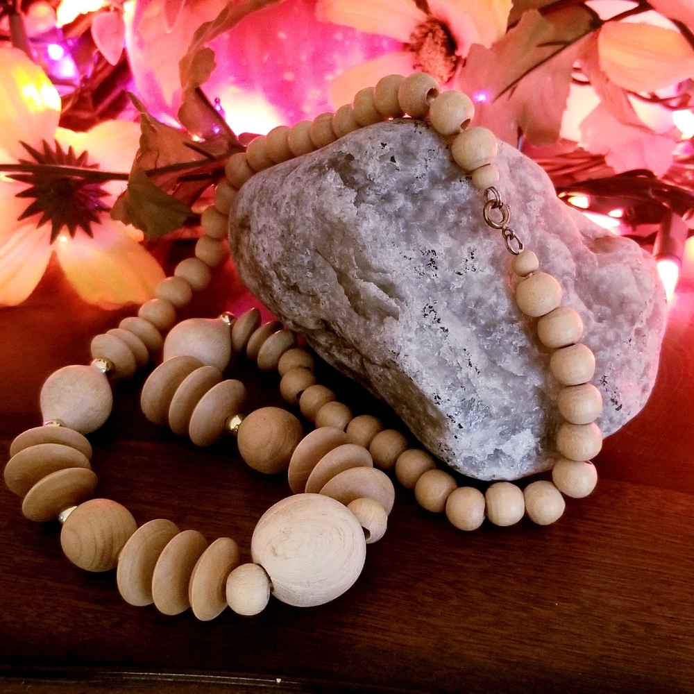 Wooden Beads Necklace Organic Natural Statement Necklace Boho